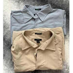 Bundle Alfani Button Down Short Sleeve Blue Beige Relaxed Fit Mens Shirt Size XL